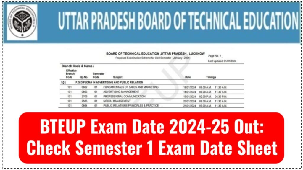 BTEUP Exam Date 2024-25 Out: Check Semester 1 Exam Date Sheet Here 1 BTEUP Exam Date 2024-25 Out